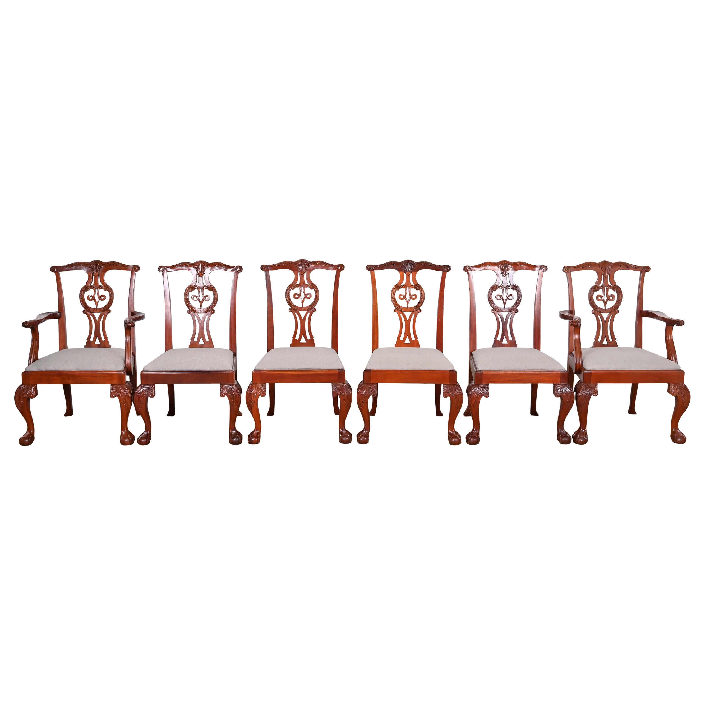 Baker Furniture Chippendale Carved Mahogany Dining Chairs, Set of Six