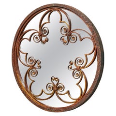 Antique Wrought Iron Mirror with Ornate Patterning
