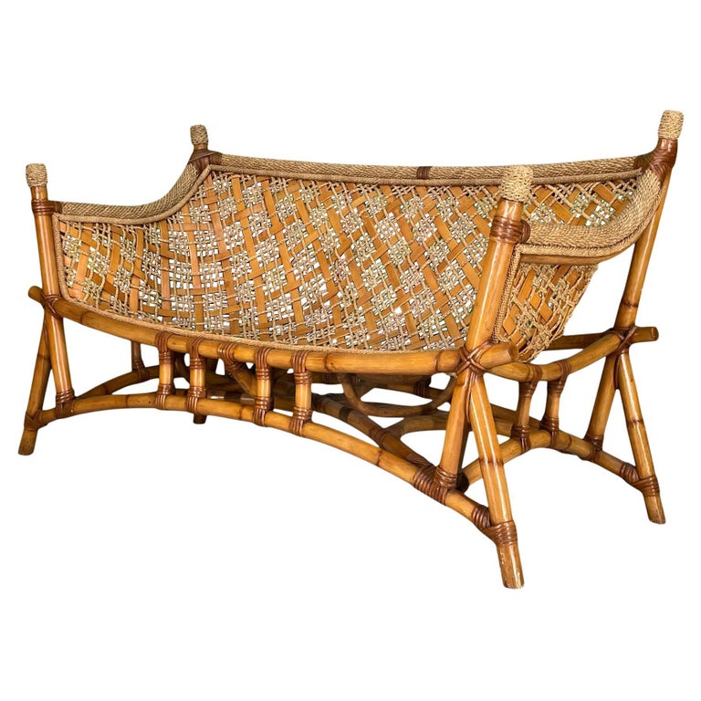 Rattan and Rope Tiki Style Sling Sofa For Sale
