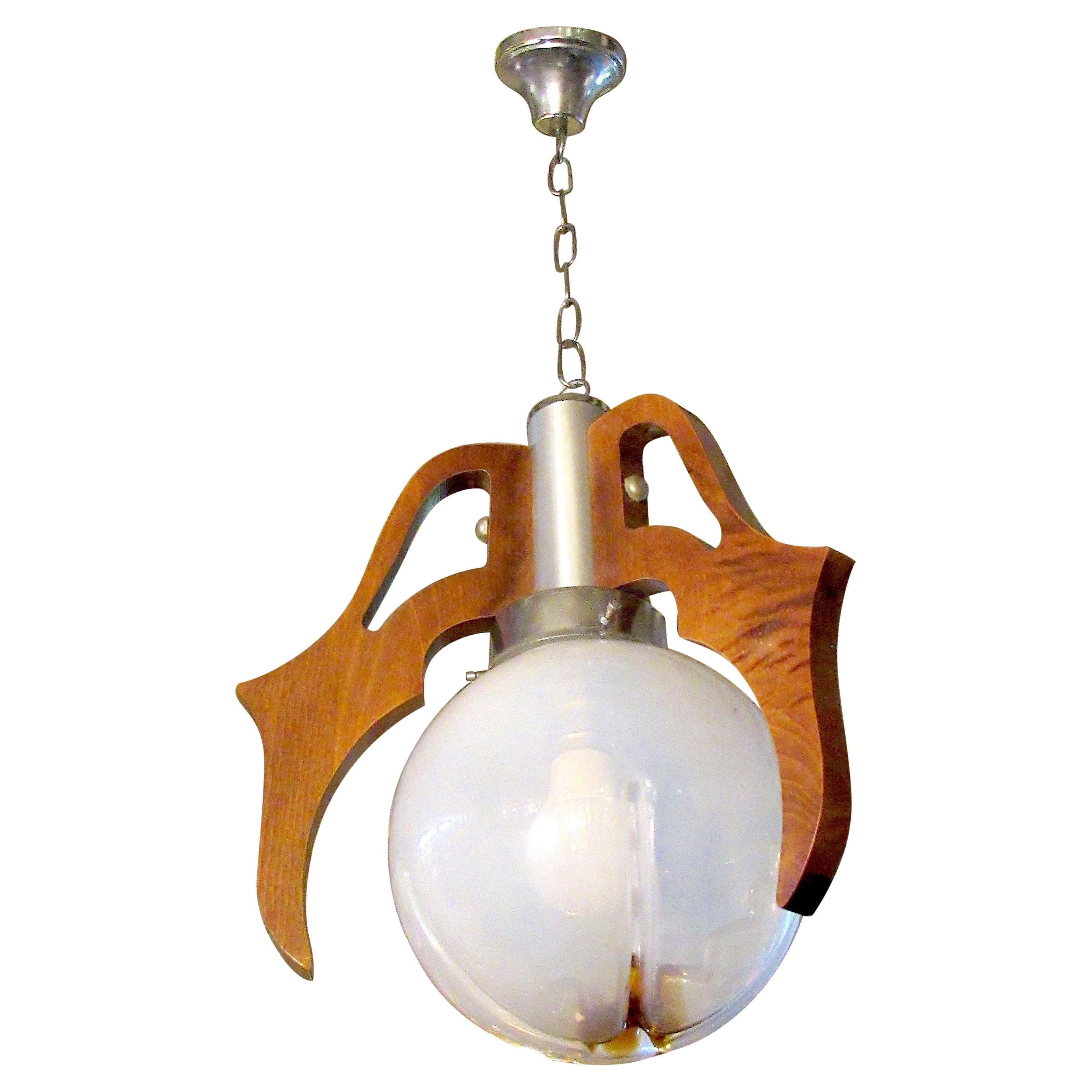 Set of 3 Pendant Lamps in Wood and Ceramics 2 For Sale at 1stDibs