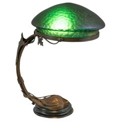 Austrian Art Nouveau Table Lamp w/ Original Hand Blown Iridescent Glass Shade