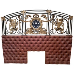 Antique Mid-18th Century French Bronze and Wrought Iron Gate King Size Wall Headboard