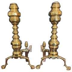 Mid 20th Century Harvin Company Federal Style Brass Andirons with Claw Feet