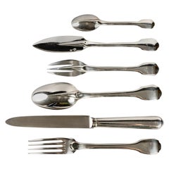 Vintage Puiforcat, Cutlery Flatware Set Colbert Solid Sterling Silver, 42 Pieces