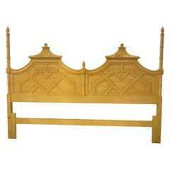 Vintage Thomasville Pagoda Fret Fretwork Faux Bamboo King Headboard Chippendale