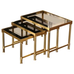 Set of Three Mid-Century French Brass & Glass Nesting Tables Bagues Style