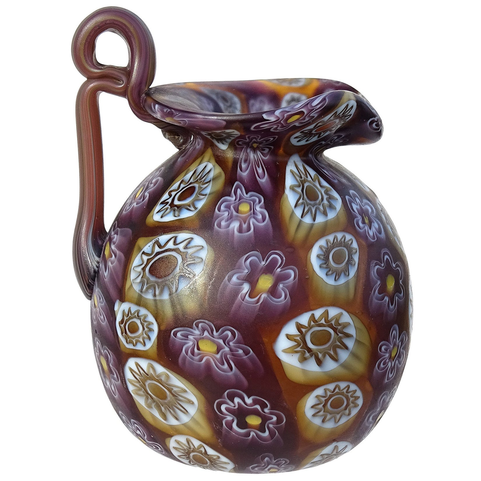 Antike italienische Murano-Kunstglas-Schrankvase mit Millefiori-Blumen von Fratelli Toso im Angebot