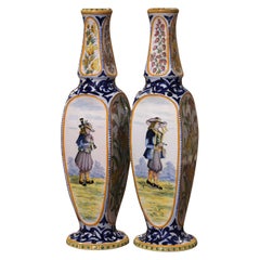 Pair of Early 20th Century French Hand Painted Faience HB Quimper Vases 1926
