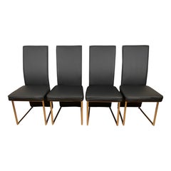 Set of 4 Baughman Style Thin Line Chrome & Black Faux Leather Dining Chairs