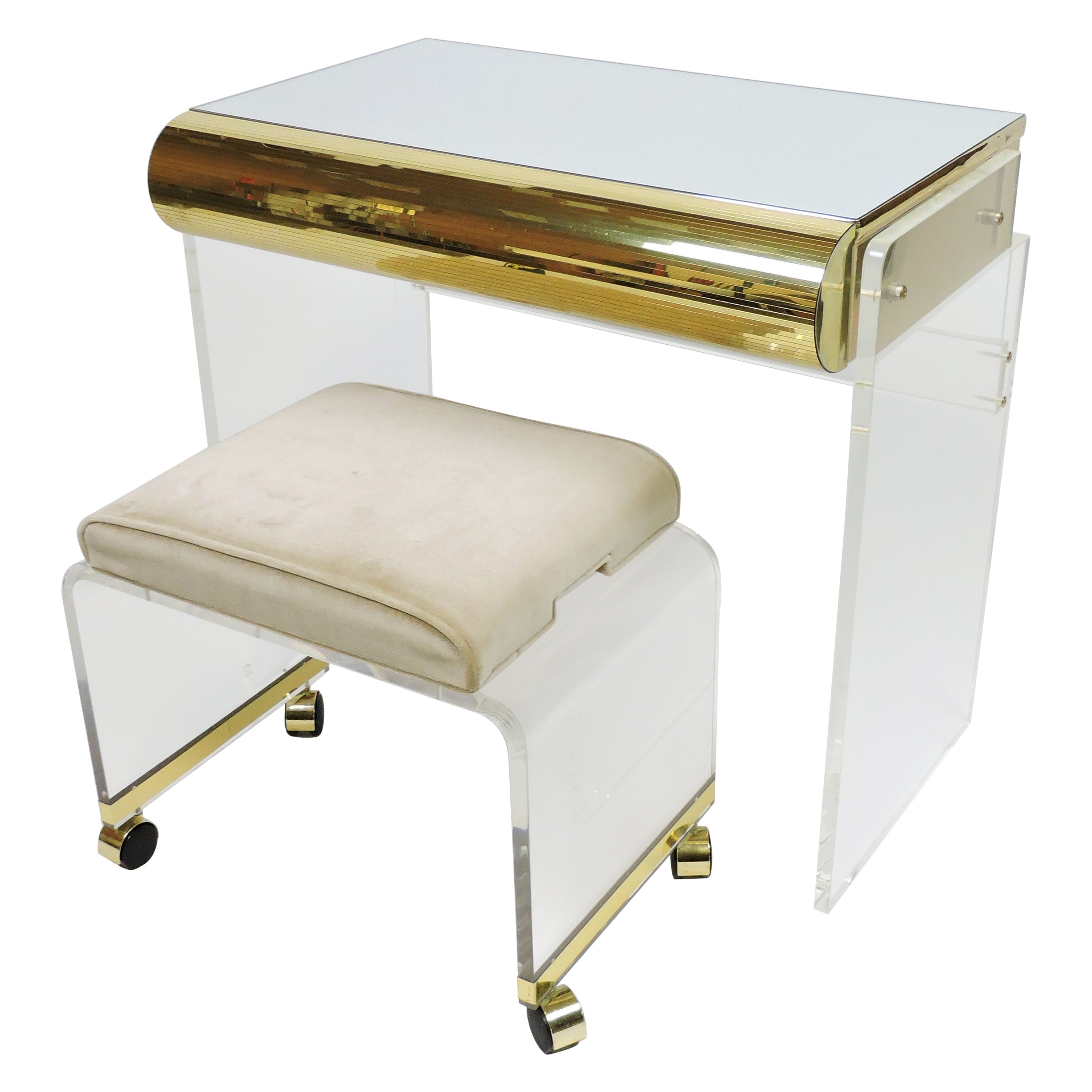 Mid-Century Modern Lucite Vanity and Stool by Hill Manufacturing
