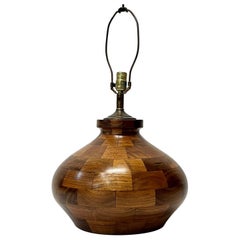 Vintage Walnut Stack Turned Modern Table Lamp