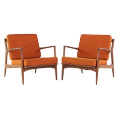 Restored Kofod Larsen Mid Century Lounge Chairs, Pair