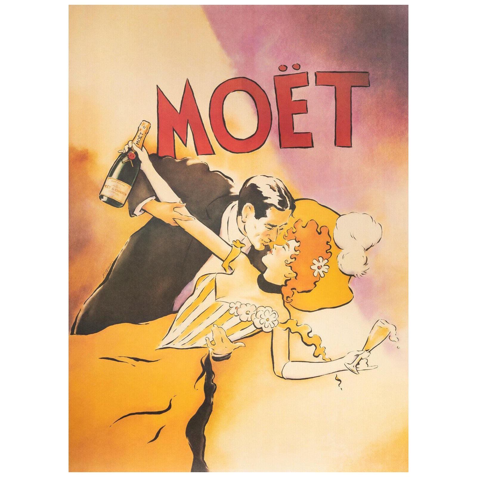 Original Poster-V. McIndoe-couple-Moet-Chandon-Champagne, 1986 For Sale