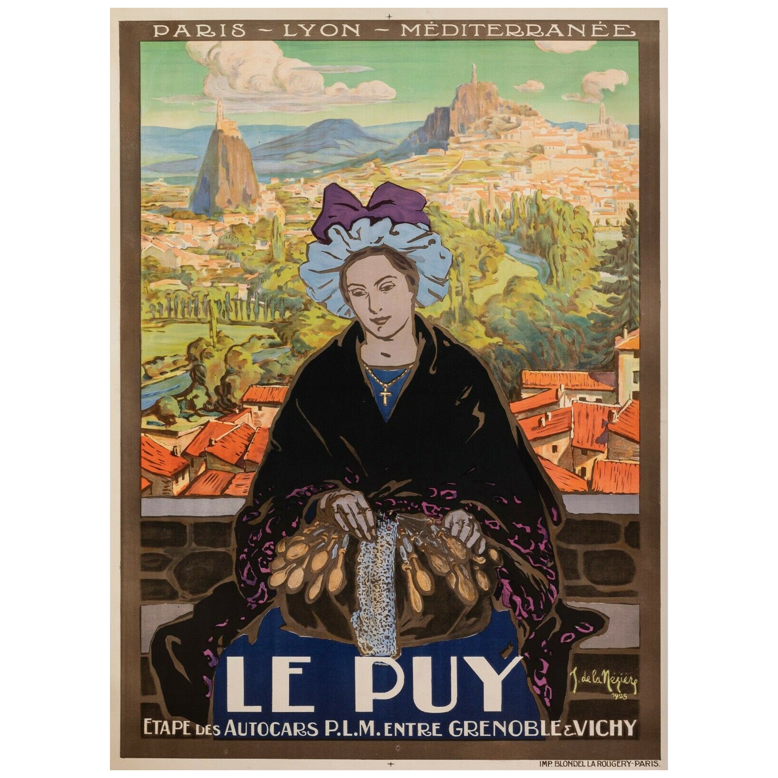 Affiche originale-De La Nezière-Le Puy en Velay-Compostelle-Auvergne, 1925 en vente