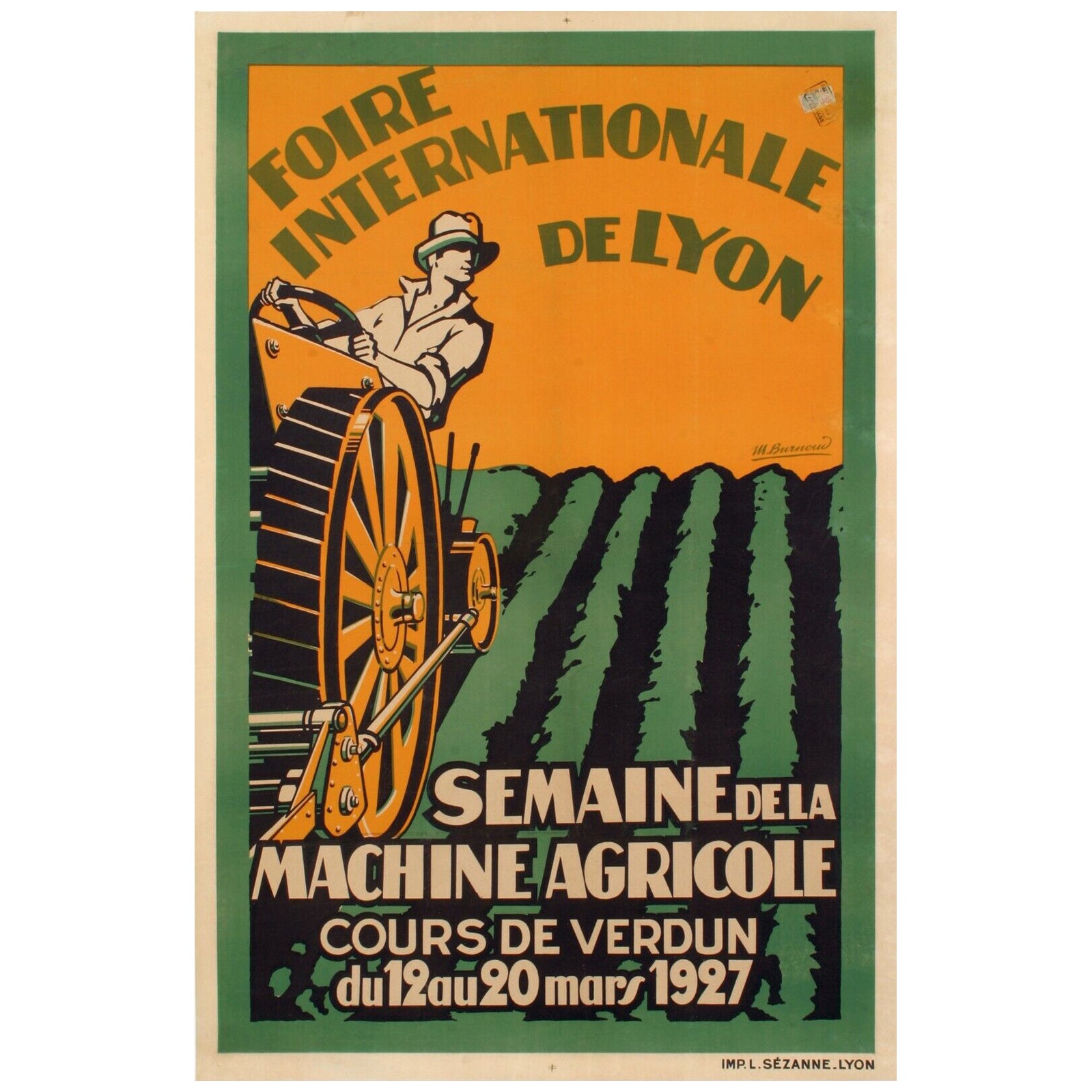 Affiche originale Art Déco - Burnoud-Agricole International Fair of Lyon, 1927 en vente