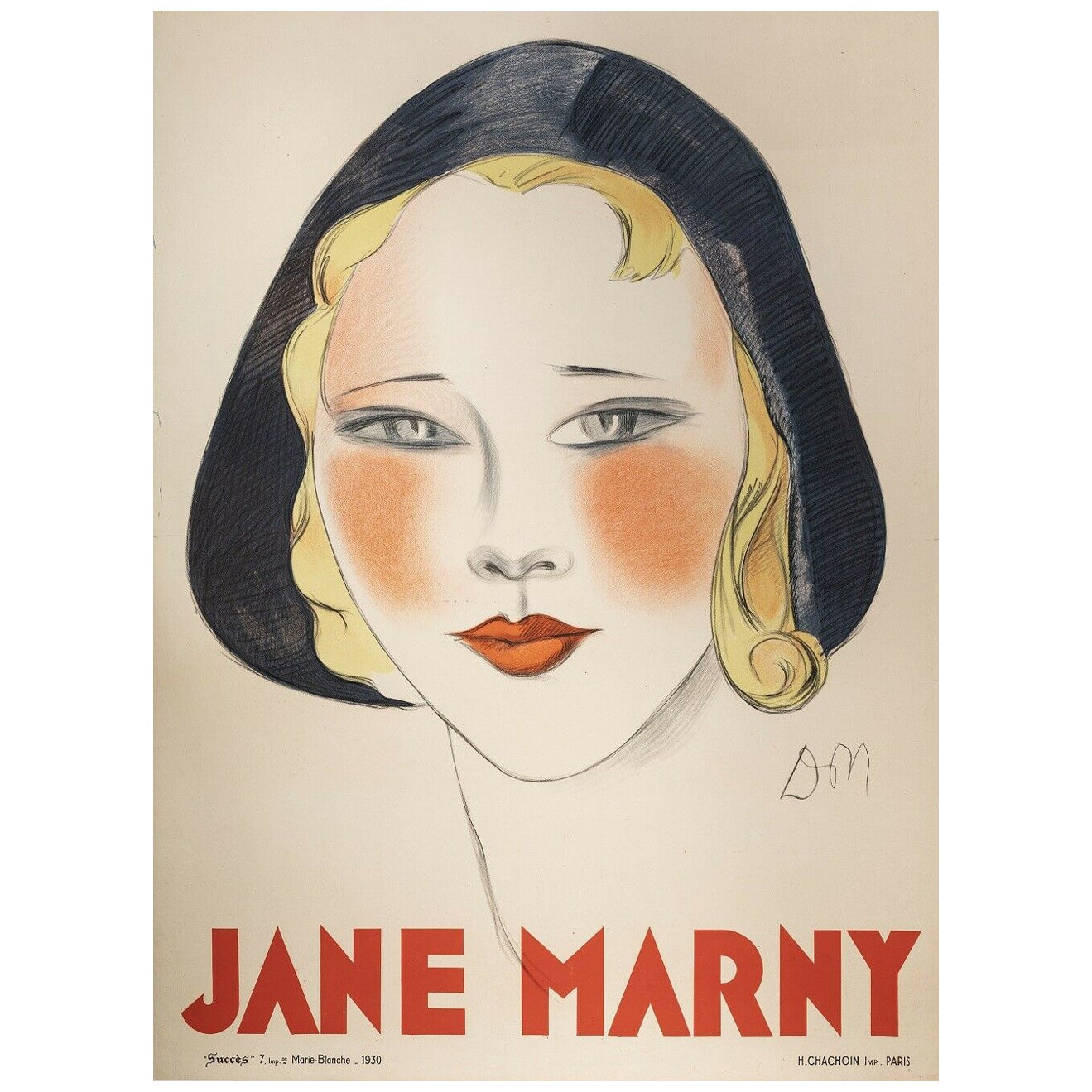 Original Art Deco Poster-Jean Don-Jane Marny-Actress -France, 1930 For Sale