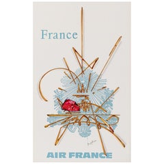 Georges Mathieu , Original Vintage Airline Poster, Air France Eiffel Tower, 1967