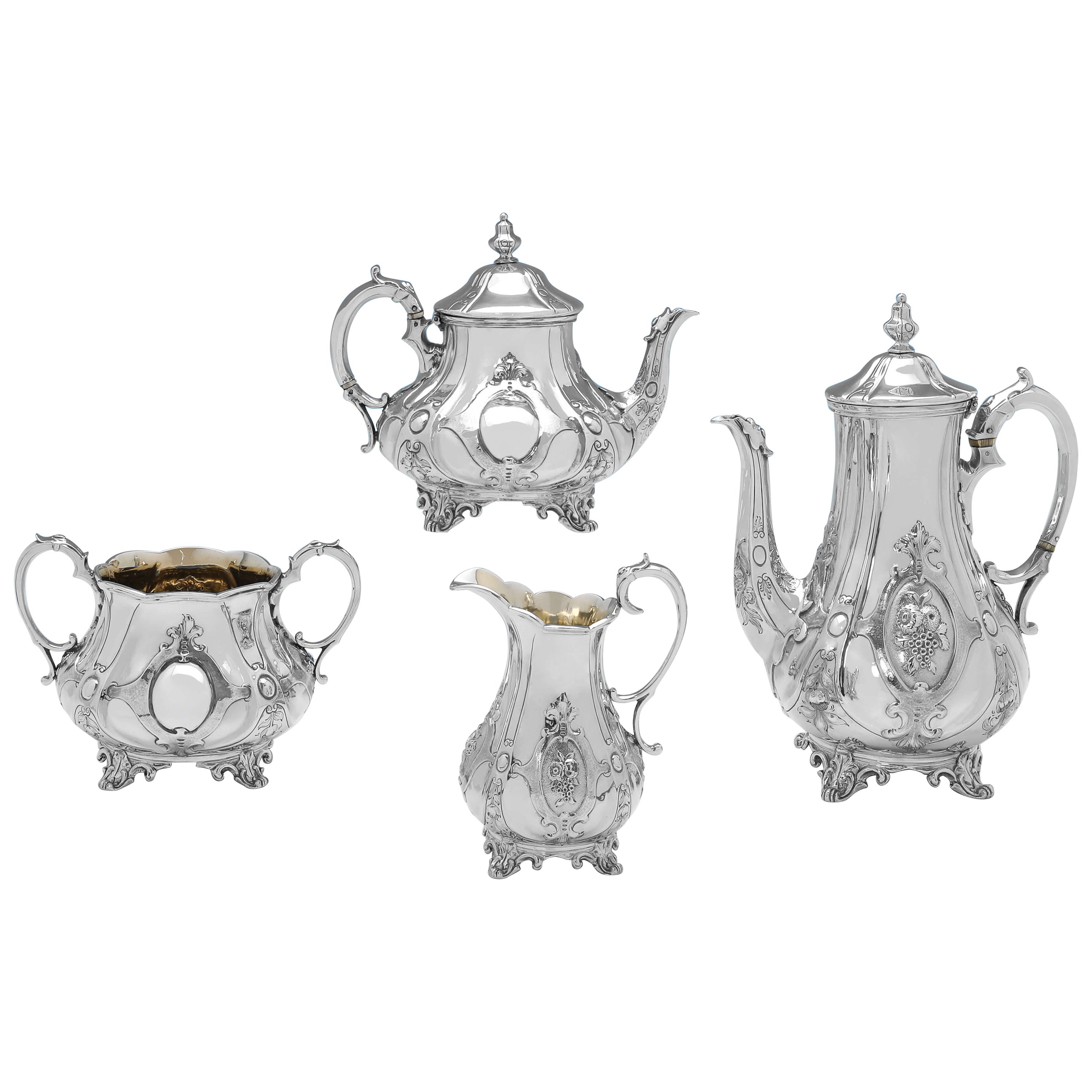 Stunning Victorian 4 Piece Sterling Silver Tea Set - Made in London in 1853