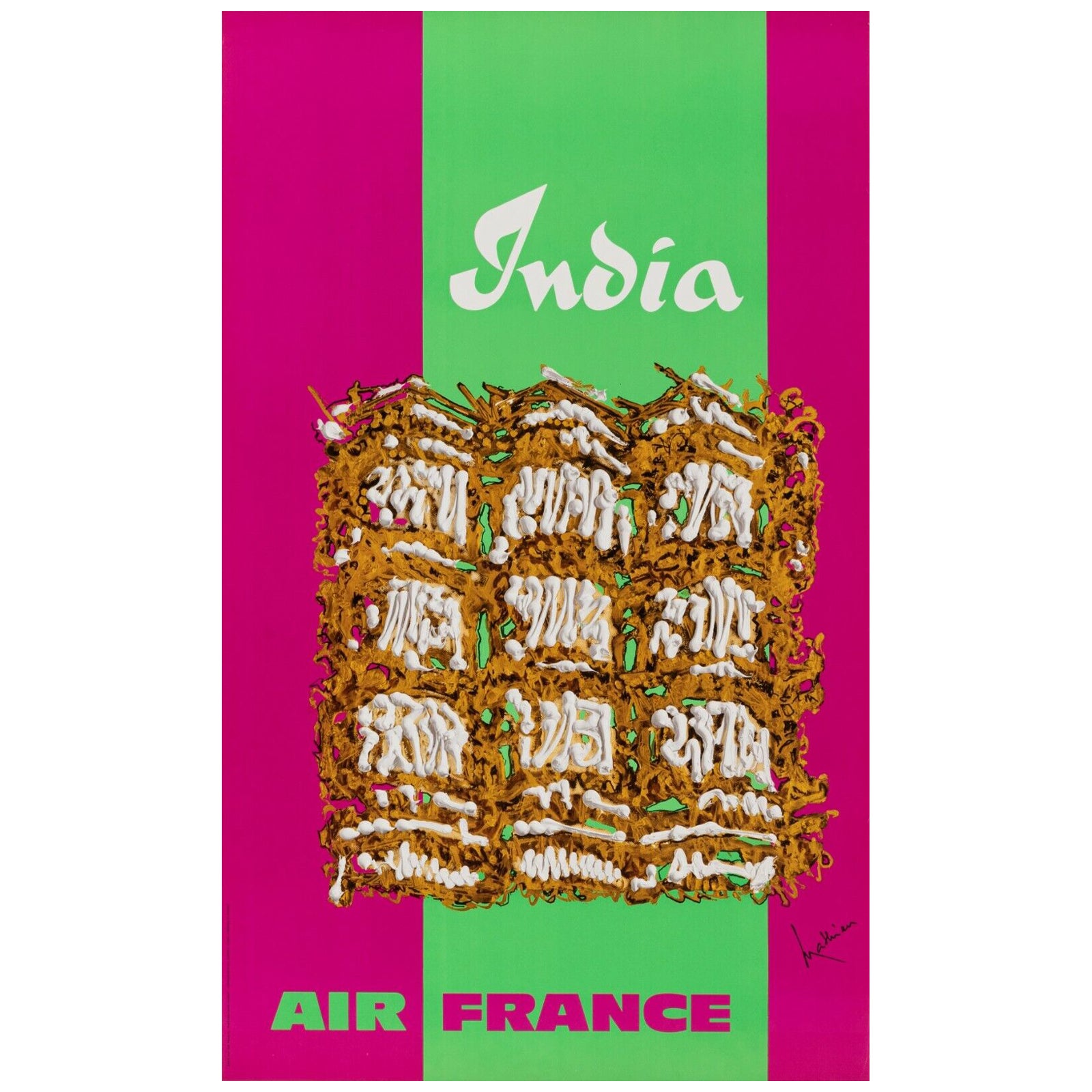 Georges Mathieu , Original Vintage Airline Poster, Air France, India, 1967