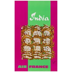 Georges Mathieu , Affiche originale d'une compagnie aérienne, Air France, Inde, 1967