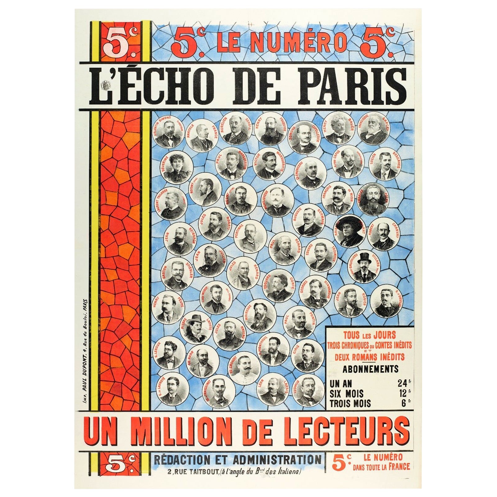 Original Vintage Poster, Echo De Paris, Newspaper Press, Third Republic, 1895