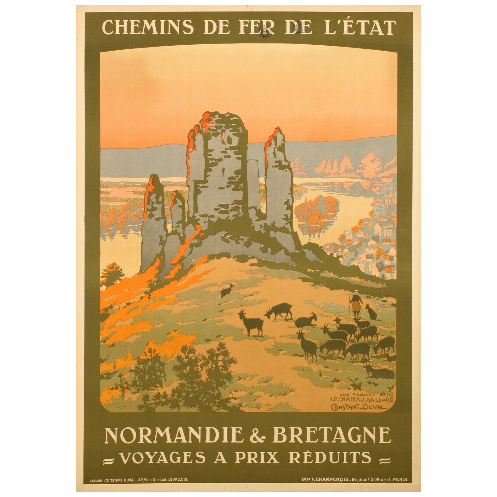 Affiche originale-Constant Duval-Normandie-Bretagne-Château De Gaillard, c.1920