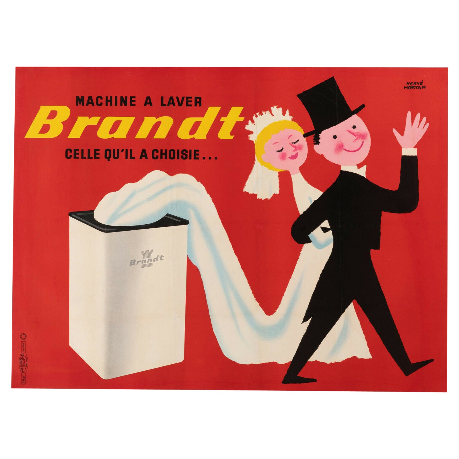 Original Vintage Poster-Herve Morvan-Brandt-Washing Machine-Marriage, c. 1955 For Sale