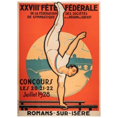 Vintage Original Art Deco Poster-Andre Galland-Artistic Gymnastics-Athlete, 1928