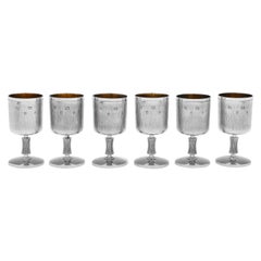 Vintage Elizabeth II Period Set of 6 Modernist Sterling Silver Goblets, S. Cameron 1978