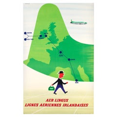 Eckersley, Original Vintage Airline Poster, Aer Lingus Aviation, Ireland, 1960