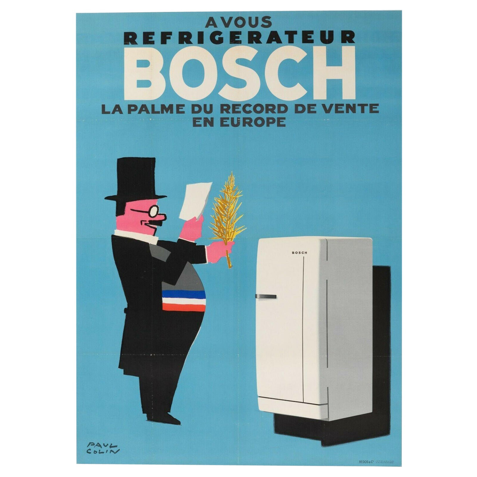 Póster Vintage Original-Paul Colin-frigorífico Bosch-electrodoméstico, 1963