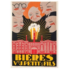 Vintage Alexey Brodovitch, Original Art Deco Beer Poster, Veuve J. Petit, Brewery, 1921