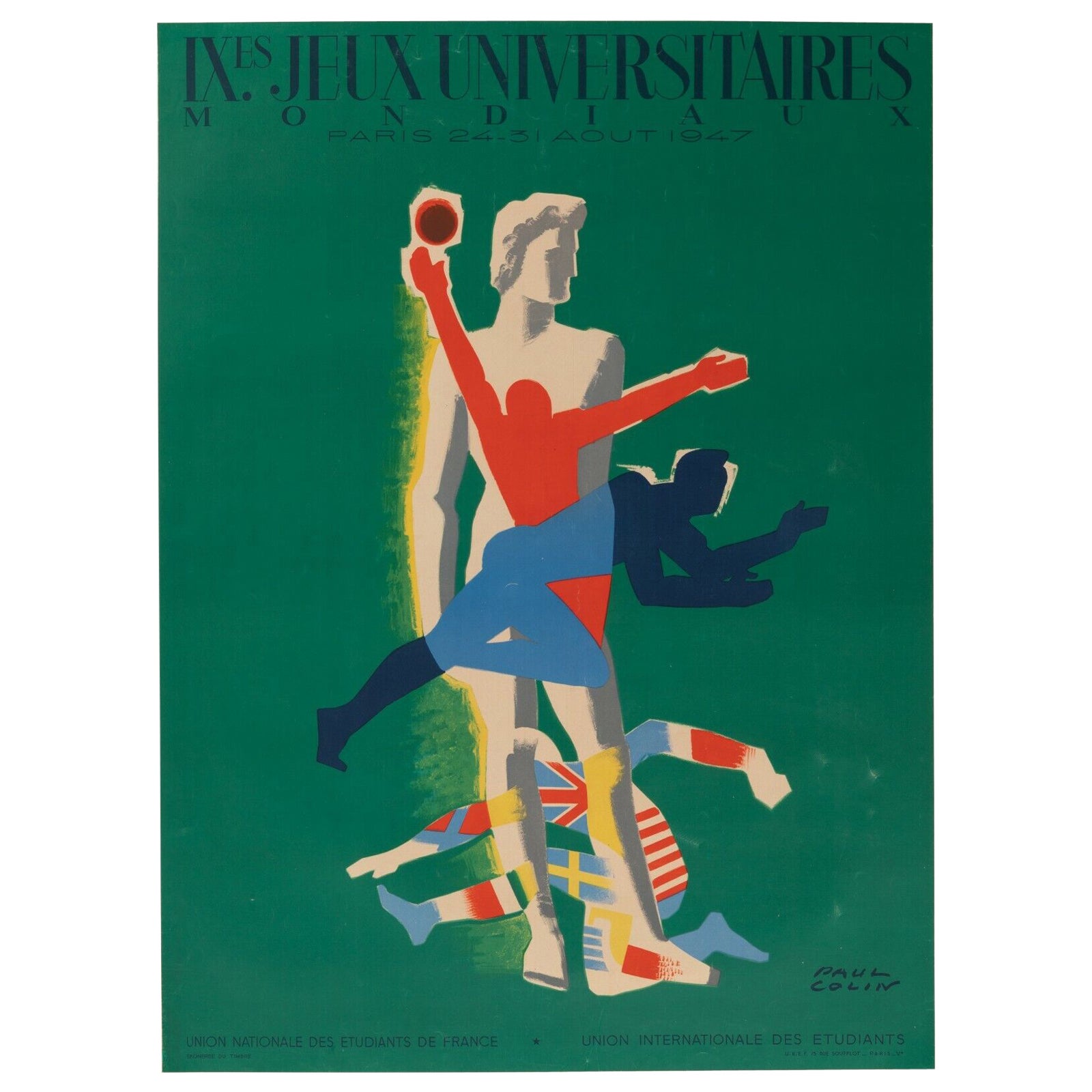 Affiche sportive originale de Paul Colin, 9e des Jeux mondiaux de l'Université de Paris, 1947