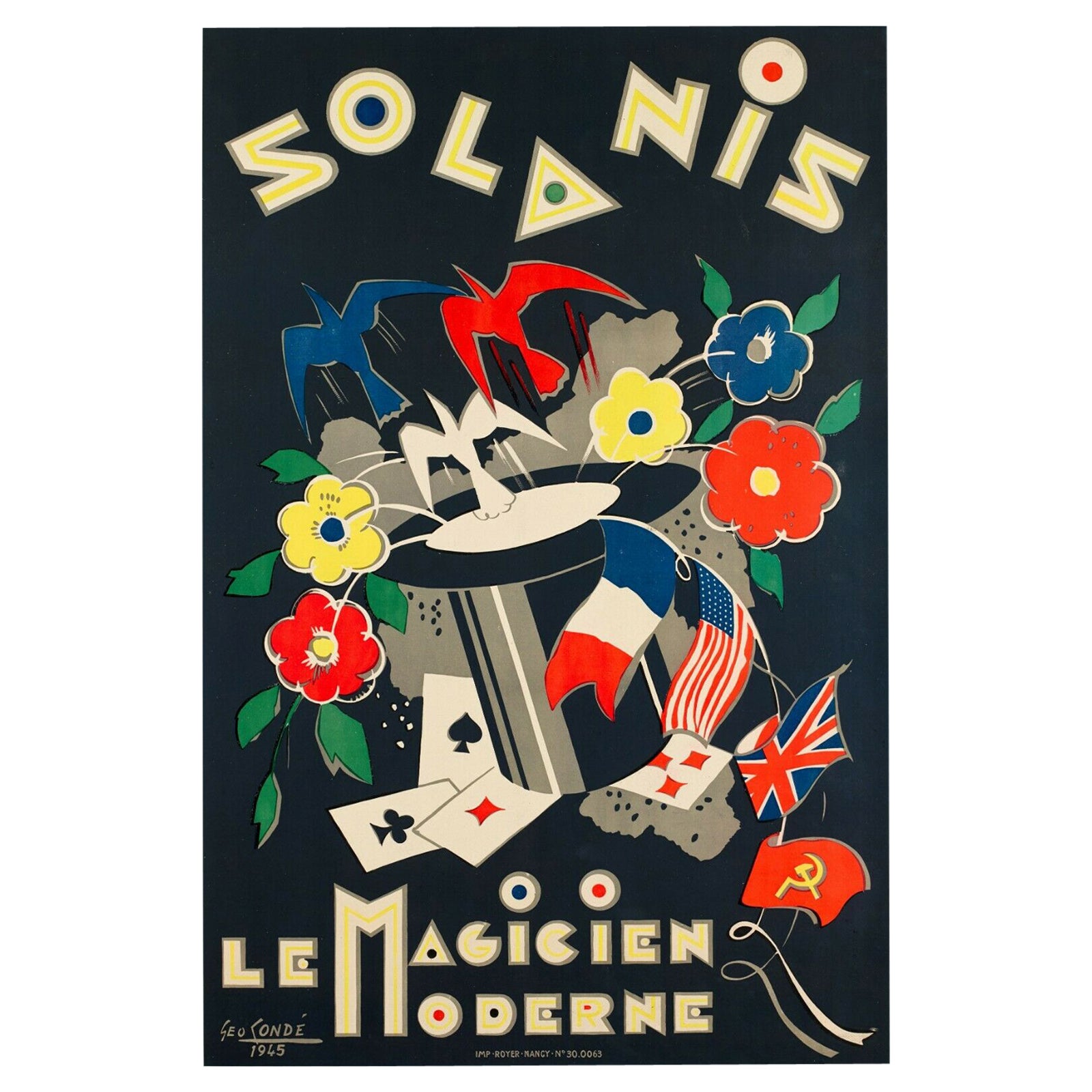Original Poster-Geo Condé-Solanis Magician-Dove-Map, Flag, 1945