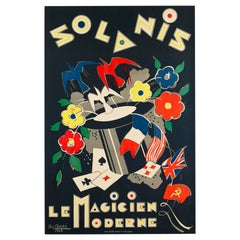 Affiche originale-Geo Condé-Solanis Magicien-Colombe-Carte, drapeau, 1945