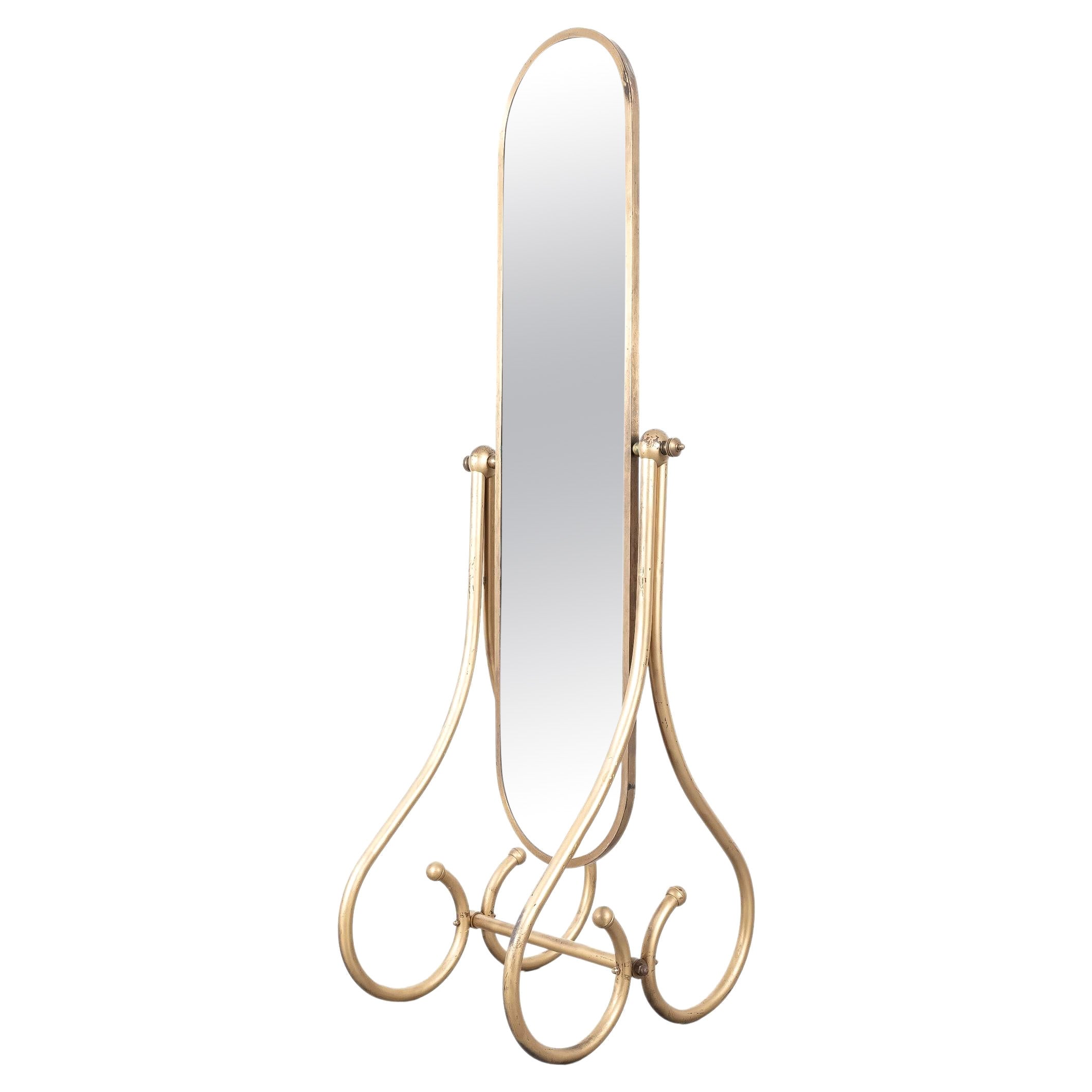 Neoclassical Floor Standing Cheval Mirror Made from Brass, France, 1970 For Sale