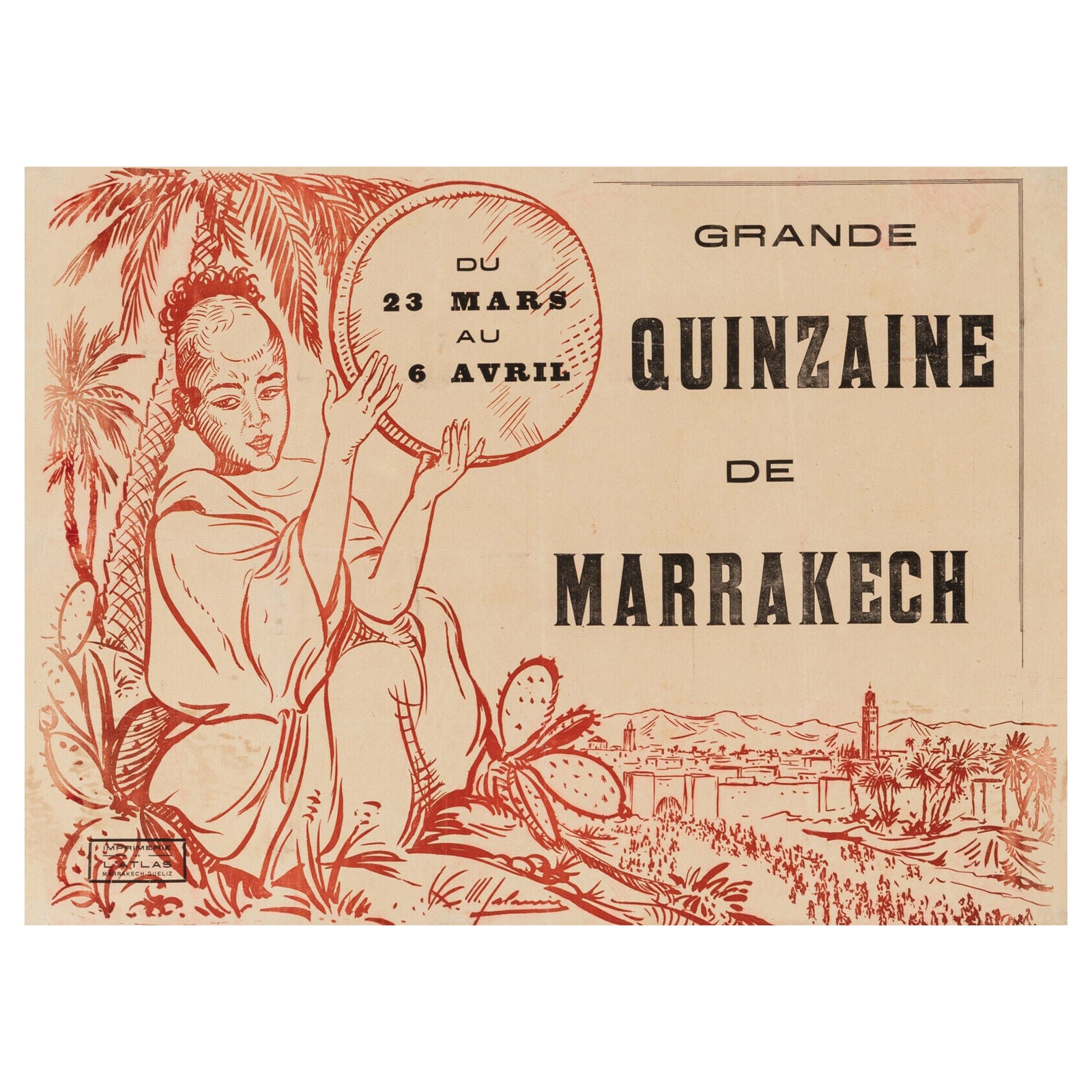 Original Vintage Poster-M. Lalaurie-Grande Quinzaine De Marrakech, c.1915 For Sale