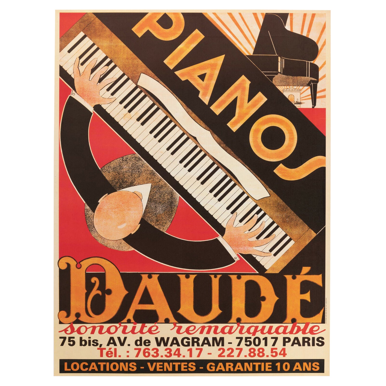 Andre Daude, affiche de musique originale vintage, Piano Daude, Paris, 1980