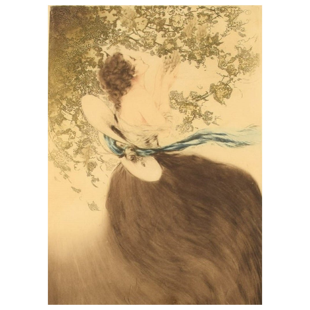 Louis Icart '1888-1950', Young Woman Picking Grapes, Etching/Paper, Ca 1920 For Sale