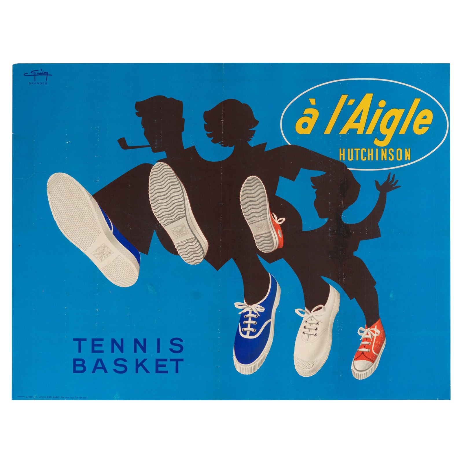 Original Vintage Poster, Hutchinson, Tennis, Basketball, Sneakers, 1950 For Sale