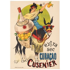 Affiche vintage d'origine, Curacao Cusenier, Liquor, Donkey, Orange, 1899
