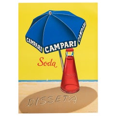 Original Vintage Poster-Campari Soda Disseta-Plage-Milano-Liqueur, 1970