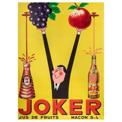 Vintage Original Joker Jus Poster-Rick Cursat-Fruit Apple Grapes Mâcon, 1955