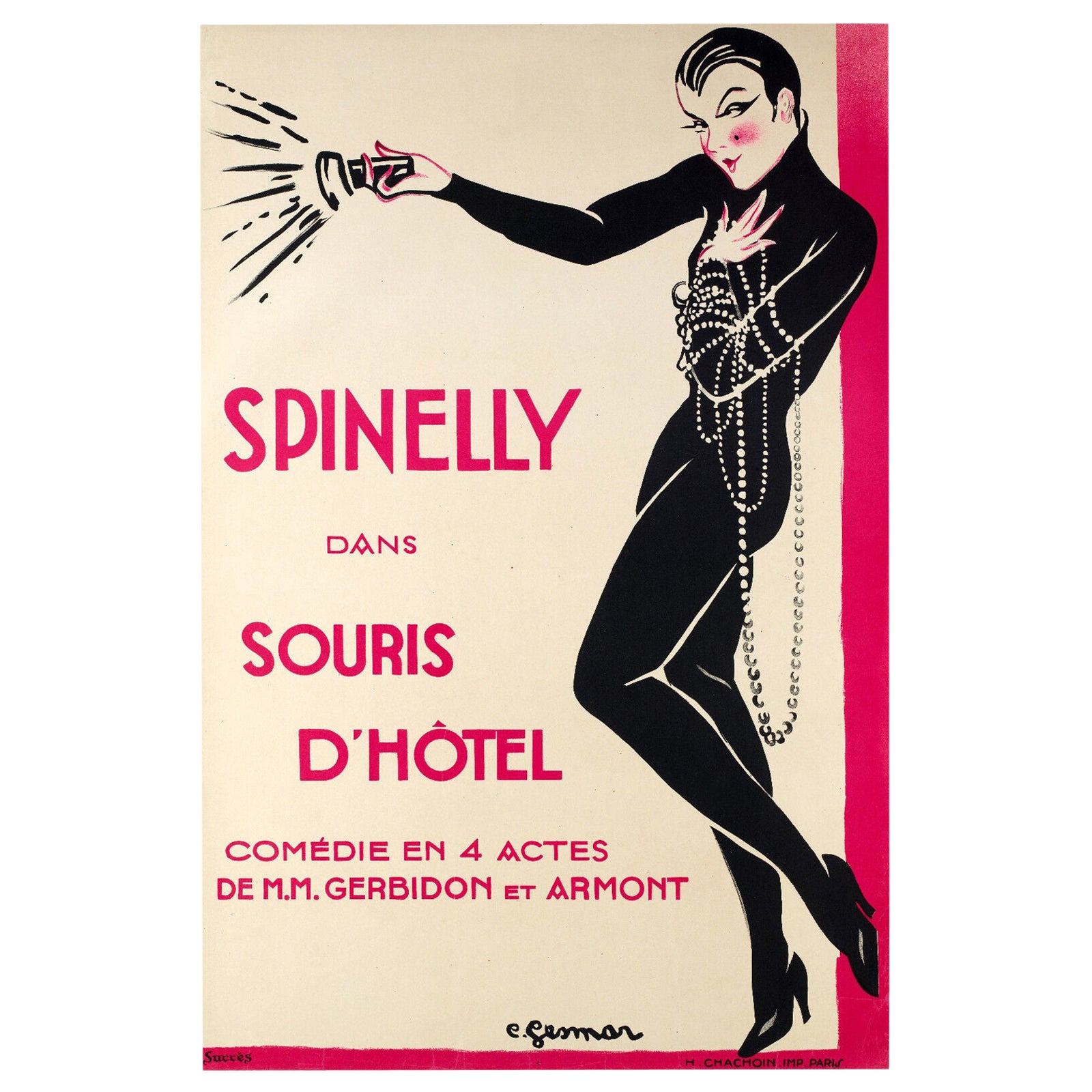 Charles Gesmar, Original Vintage Theatre Poster, Spinelly, Music Hall, 1922 en vente