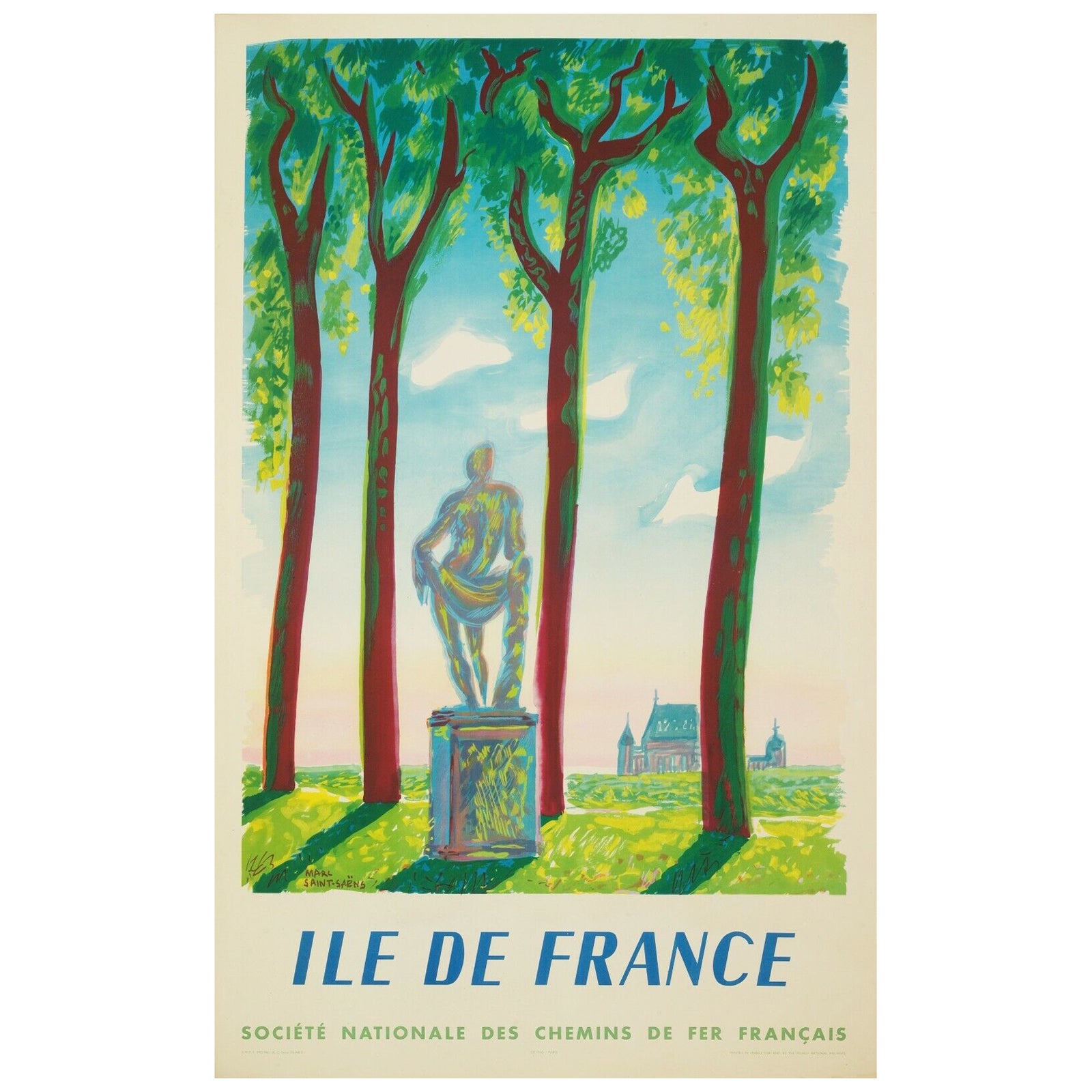 Affiche vintage d'origine -Marc Saint-Sa'Ens-Ile de France-Versailles, 1952