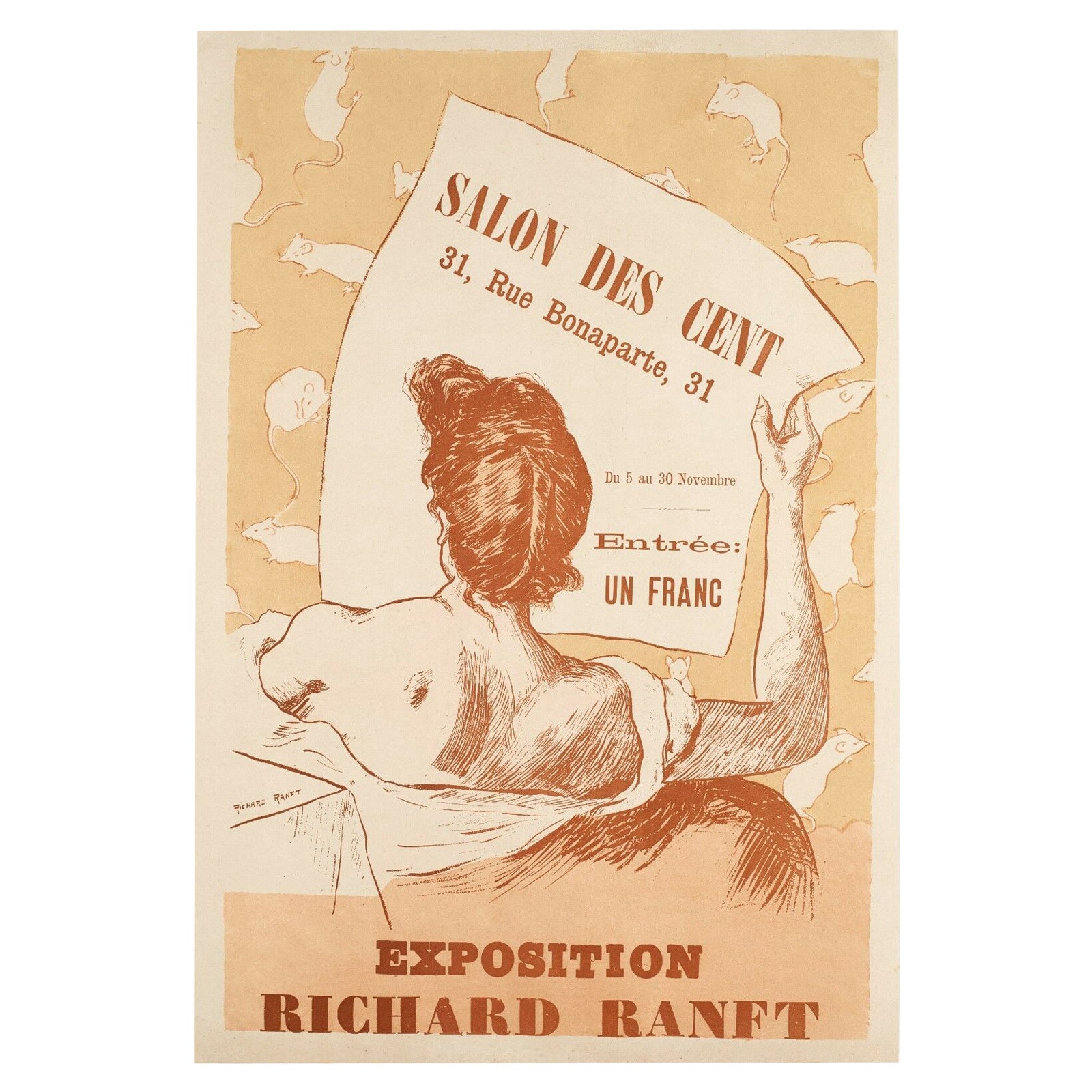 Richard Ranft, Original Vintage Poster, Salon des Cent, Exhibition, Mouse, 1894 For Sale