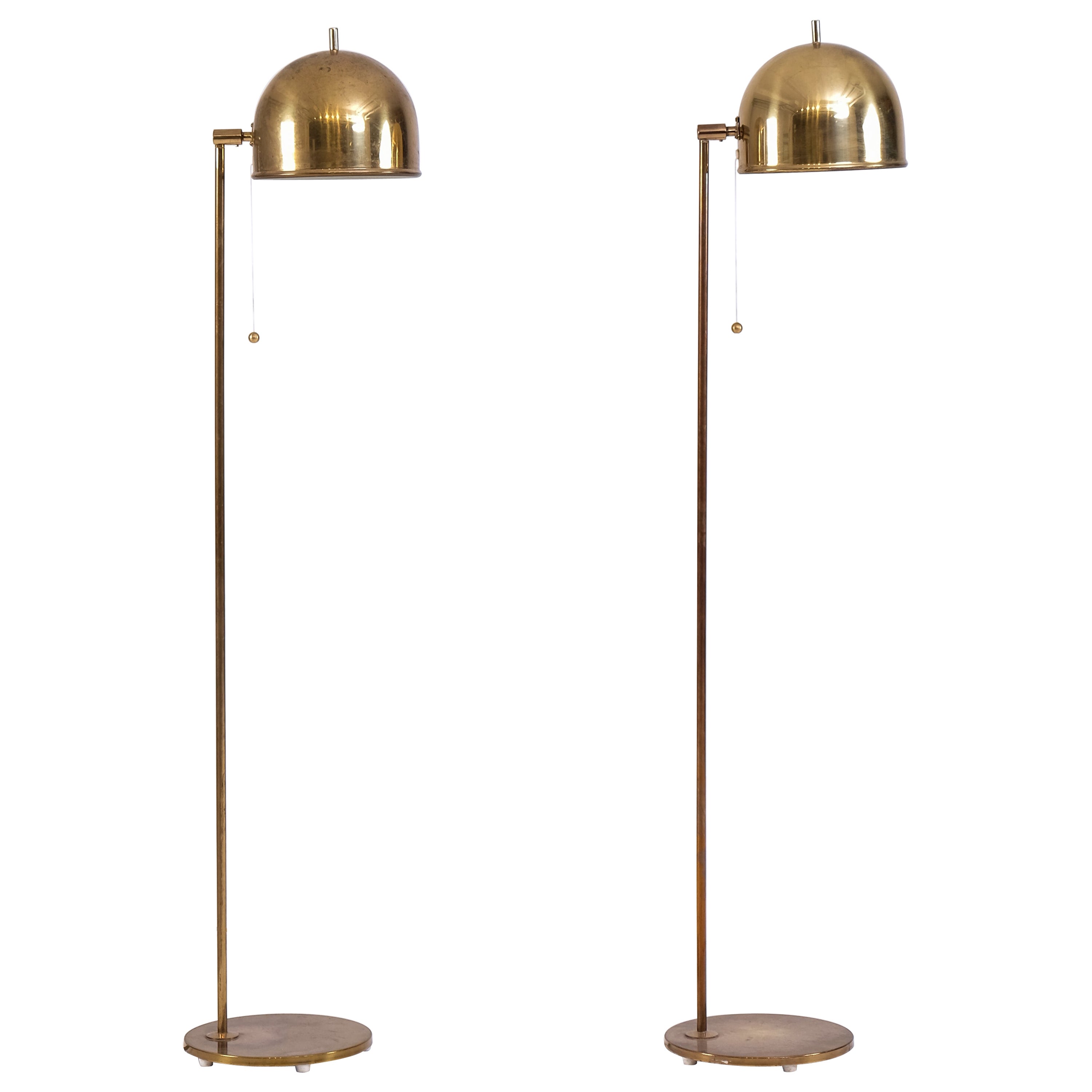 Pair of Brass Floor Lamps Model G-075, Bergboms, Sweden, 1960s