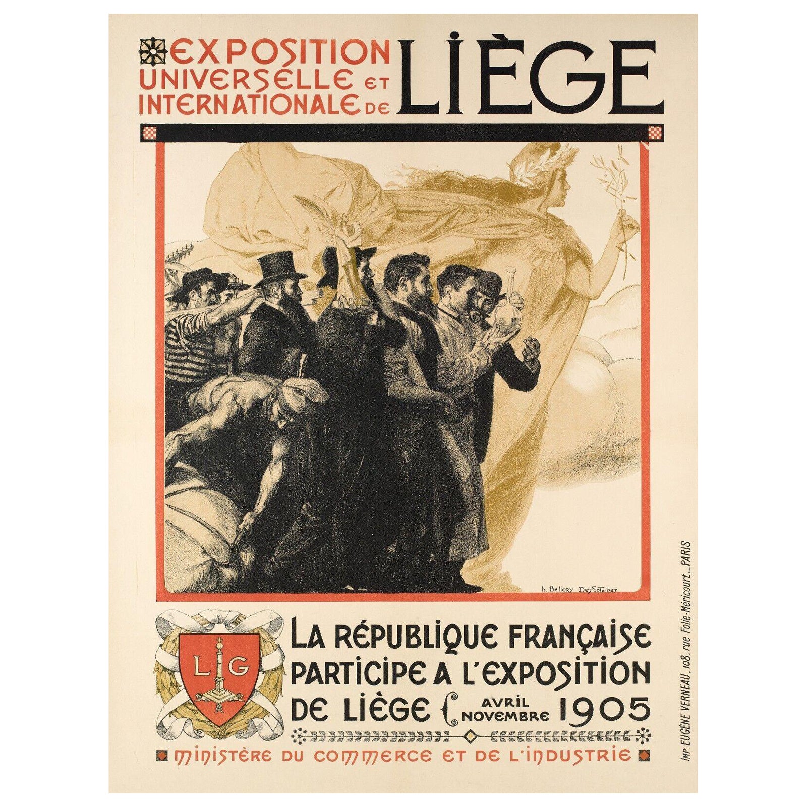 Affiche originale-Henri Bellery-Desfontaines-Exposition universelle de Liège, 1905