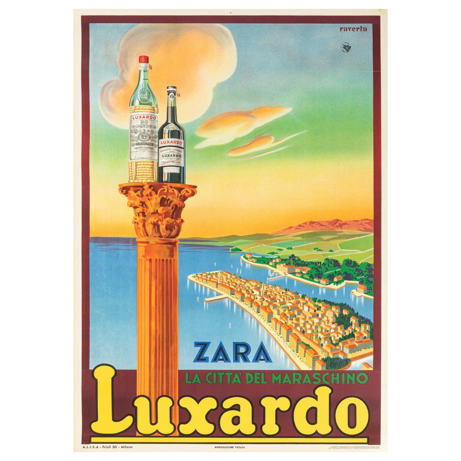 Affiche vintage originale-Raverta-Luxardo-Maraschino-Zara-Croatie-1939