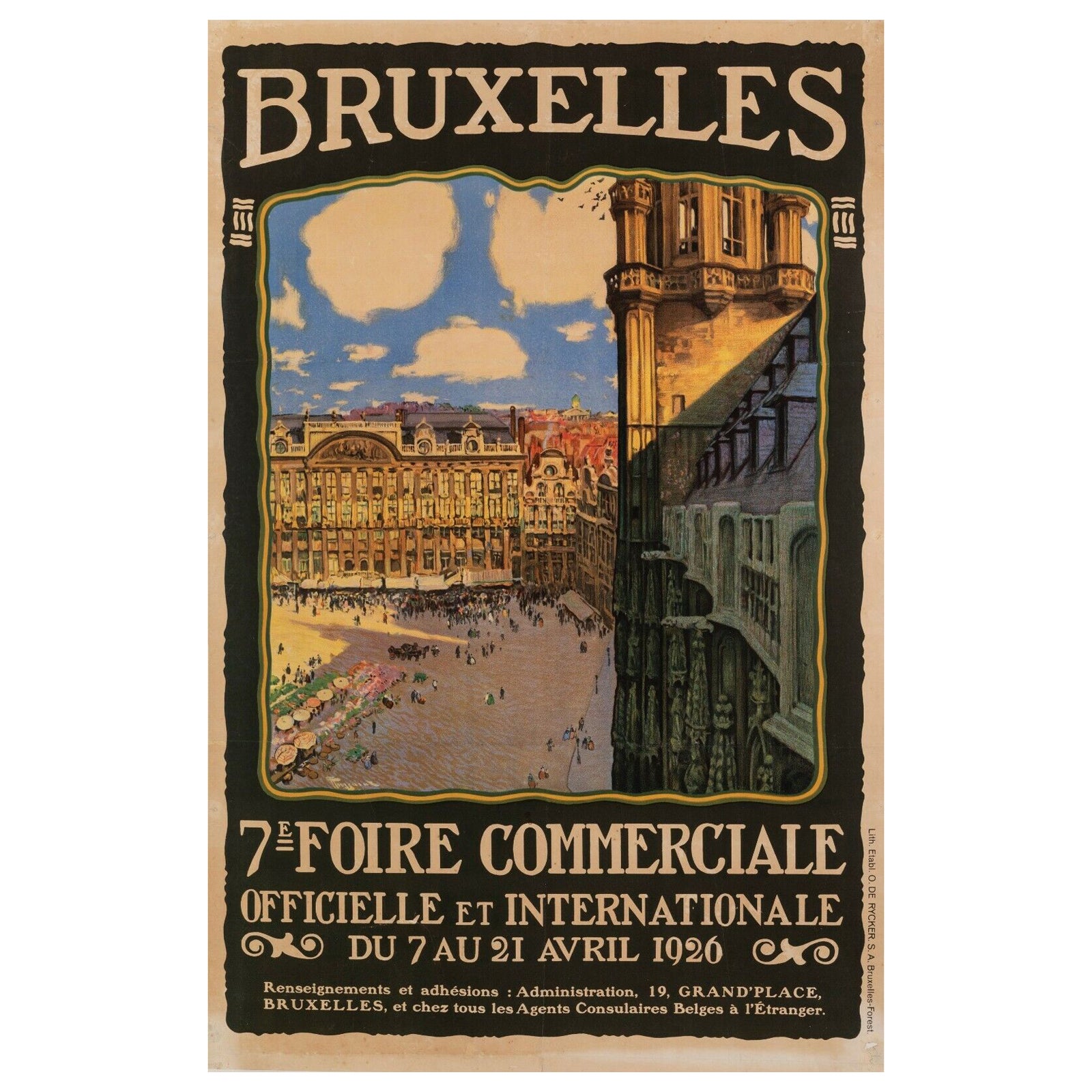 Affiche vintage originale de Toussaint 7e foire commerciale-Brussels-Belgique, 1926